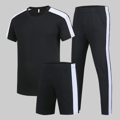 梵克公牛短袖套装男士上衣裤子两件套2020夏季运动帅气男舒适短裤时尚都市健身帅气三件套黑色三件套M