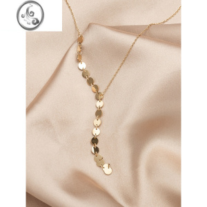 JiMi苏瑞瑞 Y型圆片项链流苏钛钢饰品小众设计高级感简约气质锁骨颈链 浅金色