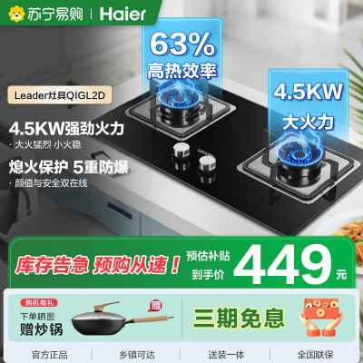 海尔智家统帅(leader)燃气灶JZT-QIGL2D 天然气4.5kW大火力台式嵌入式厨房家用双灶灶具双眼灶