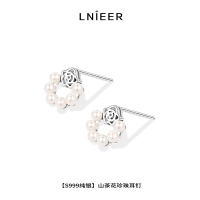 999纯银玫瑰花耳钉女法式复古珍珠花朵耳环小众设计感养耳洞耳饰送女朋友老婆情人节七夕生日礼物