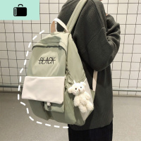 书包女韩版高中大学生森系背包ins风简约百搭撞色日系帆布双肩包NEW LAKE