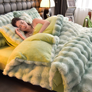 兔毛绒四件套牛奶绒床单被罩冬季加厚法兰绒被套加绒床上三件套