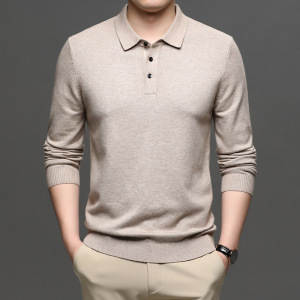 冬季新款加厚翻领羊毛衫男中年纯色长袖套头保暖男士毛衣
