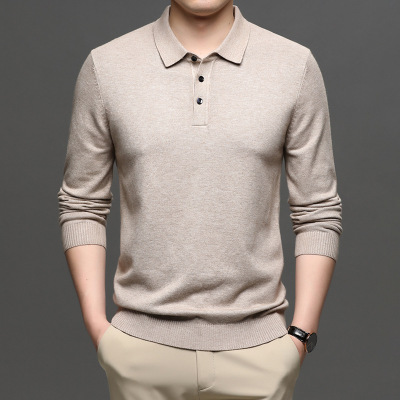 冬季新款加厚翻领羊毛衫男中年纯色长袖套头保暖男士毛衣_1