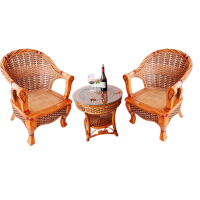 绵冠MIANGUAN藤椅三件套客厅 阳台桌椅简约现代天然编织椅子休闲椅靠背椅 藤桌椅/三件套