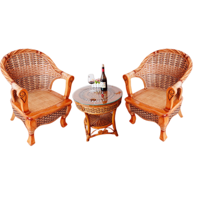 绵冠MIANGUAN藤椅三件套客厅 阳台桌椅简约现代天然编织椅子休闲椅靠背椅 藤桌椅/三件套