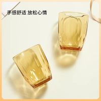 康宁琥珀色玻璃水杯钻石杯家用高档耐高温茶杯啤酒杯喝水杯子/2件套