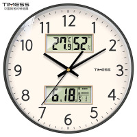 TIMESS日历钟表挂墙挂钟客厅家用时钟万年历温湿度双屏电子石英钟