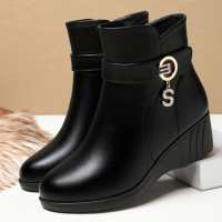 妈妈鞋棉鞋女秋冬新款坡跟厚底女短靴子加绒保暖中老年女靴子