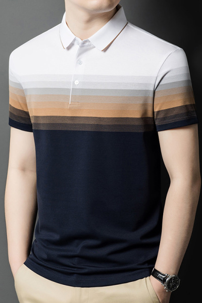 拼色短袖男式Polo衬衫领夏装中青年时尚休闲薄款T恤衫爸爸