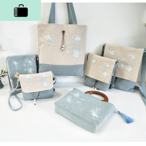 原创中国风古风汉服森系文艺刺绣帆布手提斜挎单肩书包布包女NEW LAKE女手包