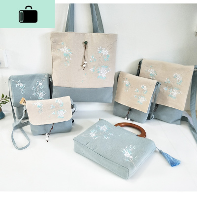 原创中国风古风汉服森系文艺刺绣帆布手提斜挎单肩书包布包女NEW LAKE女手包