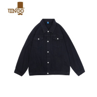 YANXUMIJIU潮牌牛仔外套男黑色痞帅牛仔衣秋季复古工装夹克8109