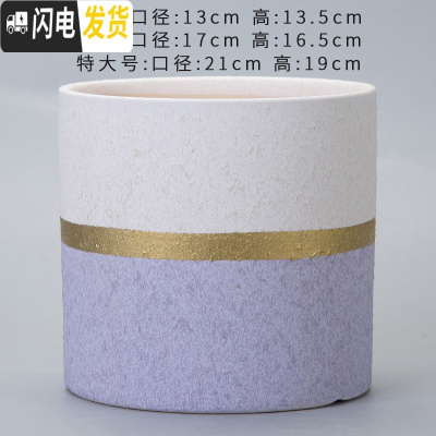 三维工匠圆柱陶瓷花盆特大号批发 北欧室内吊兰绿萝多肉透气花盆 W上白下紫金腰(送塑料托盘) 中等花盆容器