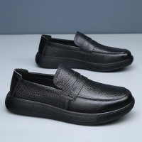 春夏季新款透气简约百搭男款套脚商务休闲皮鞋简约轻奢男士休闲鞋