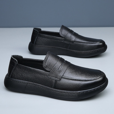 春夏季新款透气简约百搭男款套脚商务休闲皮鞋简约轻奢男士休闲鞋