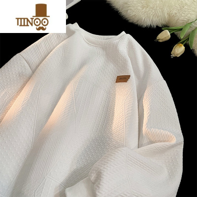 YANXU提花卫衣男潮牌秋季潮流百搭港风宽松圆领套头肌理感长袖上衣外套