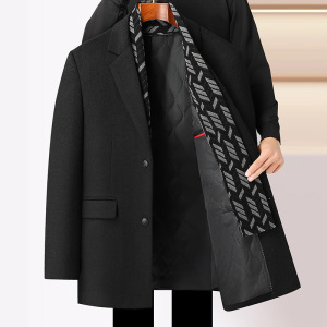 男式毛呢大衣秋冬新款围巾款加棉加厚羊毛风衣男士中长款毛呢大衣