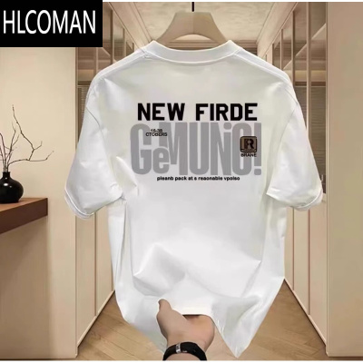 HLCOMAN夏季字母印花短袖男美式潮流痞帅修身半袖青年圆领休闲打底T恤男