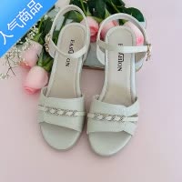 SUNTEK2023年夏季新款凉鞋女中年妈妈鞋软皮软底中跟一字扣粗跟夏款鞋子