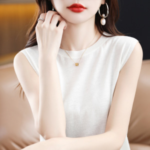 圆领无袖细羊毛背心女夏季吊带薄款内搭宽松针织外穿打底上衣T恤
