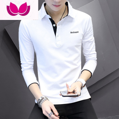 七斓2023秋季新款长袖T恤男士装衬衫领上衣服潮流休闲衫