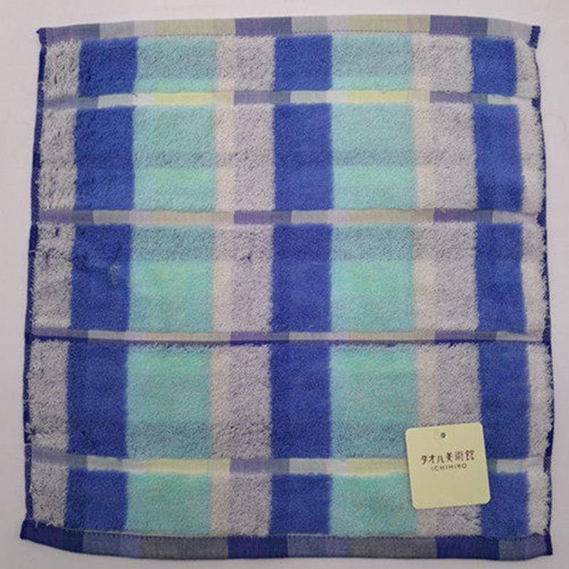 方格 纯棉 薄型柔软方巾-蓝色方巾2条34*35cm