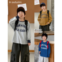 童酷男童秋季新款山系字母刺绣宝宝上衣复古纯色圆领儿童卫衣