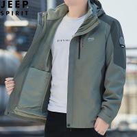 JEEP男士外套冲锋上衣2025新款连帽夹克秋冬季户外三合一加绒棉衣