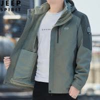 JEEP男士外套冲锋上衣2025新款连帽夹克秋冬季户外三合一加绒棉衣