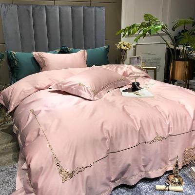 美帮汇床上四件套全棉全棉简约刺绣欧式60支长绒棉床上用品床单被套春夏