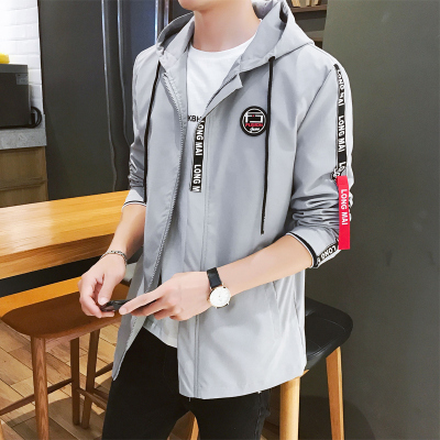 狮臣SHICHEN2020年春季新款男士夹克连帽夹克男士外套薄款中长款夹克衫男青年修身外套潮夹克男JK2001灰色XL
