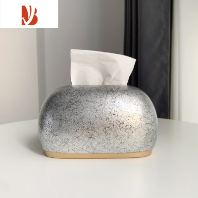 三维工匠高级感轻奢陶瓷纸巾盒客厅家用抽纸盒高颜值茶几餐厅装饰收纳摆件 丝情画意[纸巾盒]银灰色