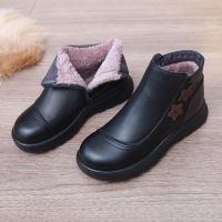 复古花朵妈妈鞋加绒加厚短筒靴子宽松圆头防水保暖女士防滑皮棉鞋