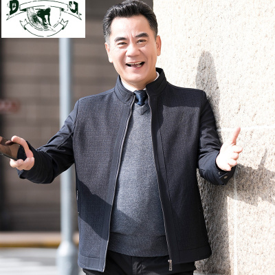 HLCOMAN中老年人爸爸春装外套宽松40-50岁男士立领休闲夹克上衣服爷爷装夹克