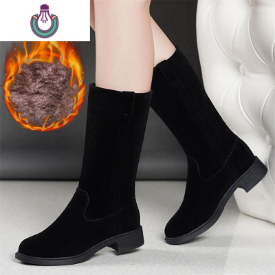 FISHBASKET雪地靴女2020冬季新款平跟加绒棉鞋低跟时尚女靴平底百搭中筒靴女靴子