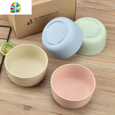 小麦秸秆餐具碗筷套装家用简约米饭吃饭碗勺防摔隔热碗碟碗盘儿童 FENGHOU 4大碗+4勺+4筷+大盘+饭勺