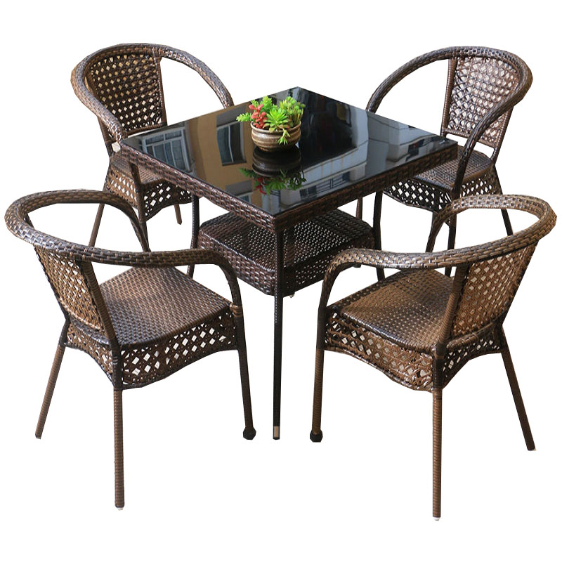 晋舰 藤椅阳台桌椅室外庭院藤编椅子花园茶几藤椅组合4椅+80双层藤方桌