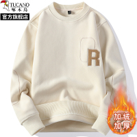 啄木鸟2024冬季圆领一体奥粒绒长袖卫衣男秋款大码加绒加厚打底衫