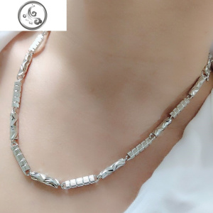 999纯银男士圆筒项链镀白金霸气个性竹节粗款银链子男款挂坠配链 JiMi