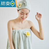 敬平干发帽女吸水非双层加厚网红款浴帽擦洗头发毛巾浴巾冒 干发帽:绿色花儿