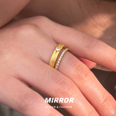 925纯银拉丝星芒戒指女指环尾戒时尚简约小众设计气质ins风送女朋友老婆情人节七夕生日礼物