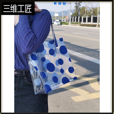 波点小清新手提袋PVC礼品包装塑料送礼袋女士实用定制便宜三维工匠蓝波点礼品包装袋