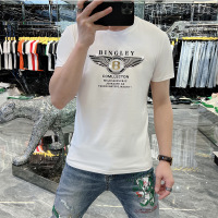 欧洲站时尚夏季新款潮牌男士丝光棉字母烫钻短袖修身T恤男潮欧货
