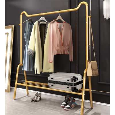轻奢晾衣架它墅落地折叠卧室内挂衣架家用单杆式简易凉晒衣服收纳架子