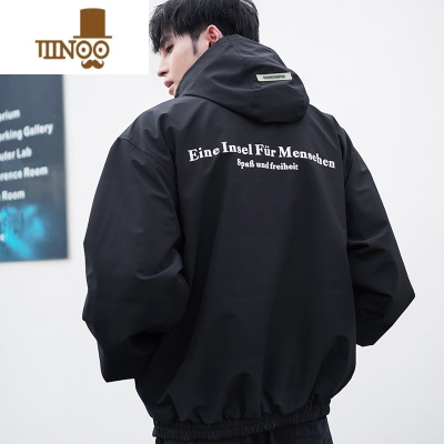 YANXU2023男士美式连帽冲锋衣新款宽松外套男装帅气高街工装夹克