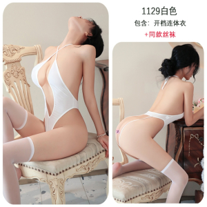长夜漫漫情趣内衣女免脱挂脖激情诱惑纯欲连体衣挂脖比基尼女1129
