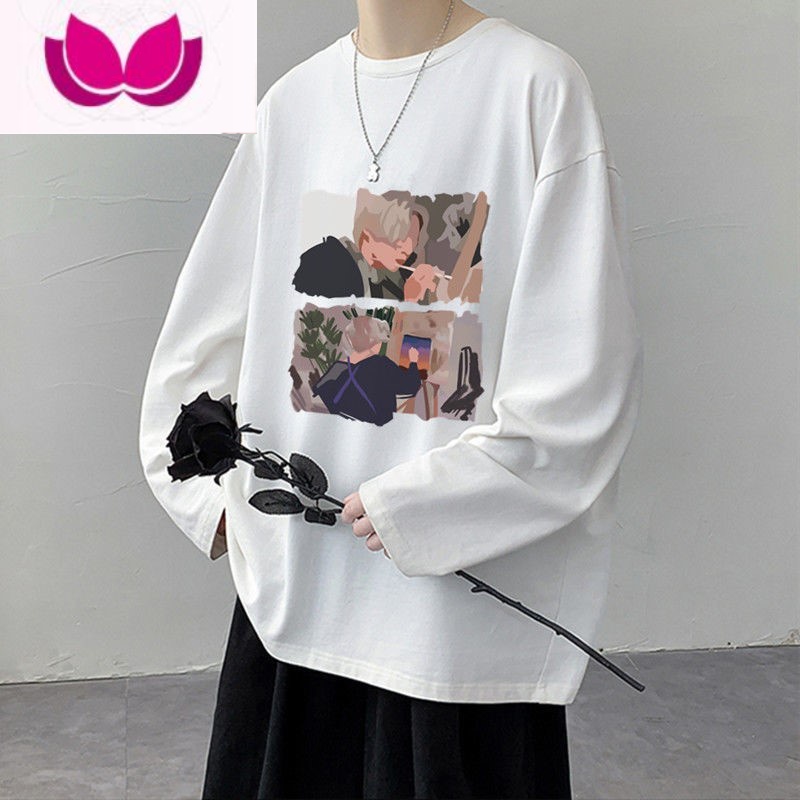 七斓长袖t恤男秋季上衣潮牌港风宽松ins潮内搭打底衫衣服卫衣