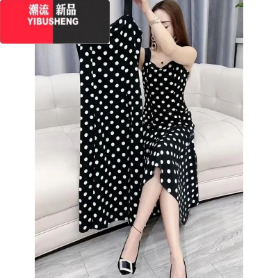 YIBUSHENG时尚吊带裙女2024季新款女人味圆点垂感显瘦中长连衣裙波点