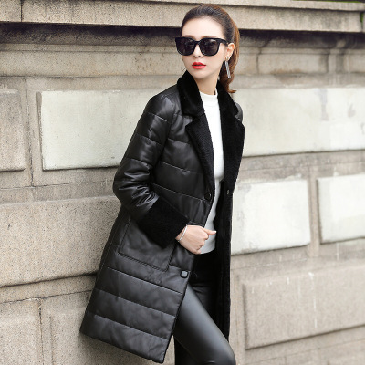 真皮羽绒服女中长款绵羊皮皮皮衣外套羊剪绒大衣CYDDWQE